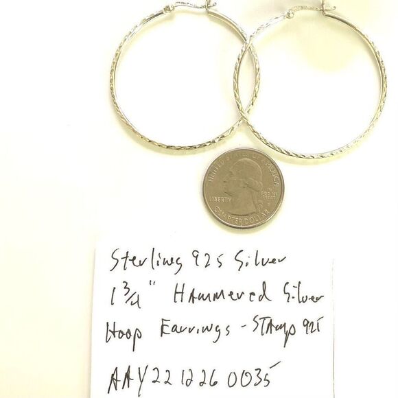 #AAY Sterling 925 Hammered Hoop Earrings - Picture 3 of 9